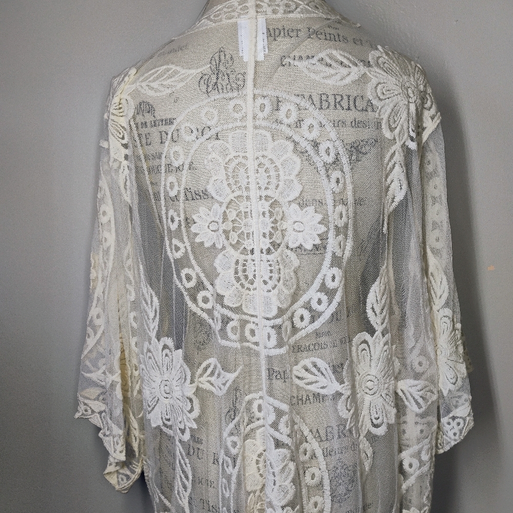 Sheer Floral Embroidered Duster Kimono Womens XXL XXXL Ivory Boho Festival - Picture 4 of 9